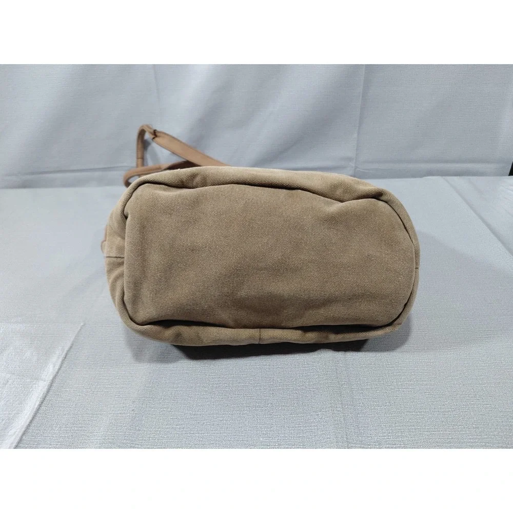 Vtg L.L. Bean Canvas & Leather Buckle Tote Bag Khaki Unisex